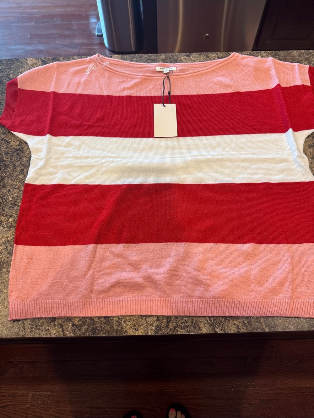ANDREE BY UNIT Pink, Red & White Striped Knit Top